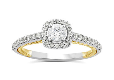Round Diamond 5/8ctw. Halo Engagement Ring in 14k Two Tone Gold